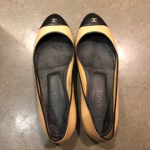COPY - Chanel Gold CC Logo Cap Toe Flats